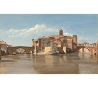 PMEFGJDPE Famoso Arte Stampa Tela Stampa di Immagini Tela L'isola E Il Ponte Di San Bartolomeo Jean-baptiste-camille Corot per la Decorazione Della Parete 60x90cm