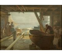 PMEFGJDPE Famoso Arte Stampa Tela Stampa di Immagini Tela Los constructores de barcos de Edward Henry Potthast per la Decorazione Della Parete 60x90cm