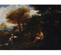 PMEFGJDPE Famoso Arte Stampa Tela Stampa di Immagini Tela Paisaje con pastor y pastora de Pier Francesco Mola per la Decorazione Della Parete 60x90cm