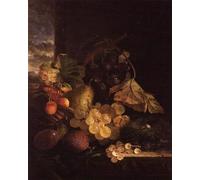 PMEFGJDPE Famoso Arte su Tela Pittura Astratta Bodegón con una cesta de frutas y un nido de en una repisa de madera de Edward Ladell per Decorazioni per la Casa 60x90cm