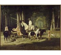 PMEFGJDPE Famoso Arte su Tela Pittura Astratta El Sr. y la Sra. Mosselman y sus dos hijas caminan por el bosque a caballo per Decorazioni per la Casa 60x90cm