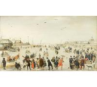 PMEFGJDPE Famoso Arte su Tela Pittura Astratta Escena de invierno en un canal de Hendrick Avercamp per Decorazioni per la Casa 60x90cm
