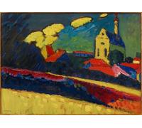 PMEFGJDPE Famoso Arte su Tela Pittura Astratta Estudio sobre el paisaje de Murnau con la iglesia I de Wassily Kandinsky per Decorazioni per la Casa 60x90cm