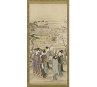 PMEFGJDPE Famoso Arte su Tela Pittura Astratta Fiestas paisajísticas de hombres y mujeres mirando flores de cerezo por Katsushika Hokusai per Decorazioni per la Casa 60x90cm