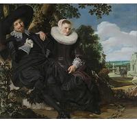 PMEFGJDPE Famoso Arte su Tela Pittura Astratta Retrato de una pareja probablemente Isaac Abrahamsz Massa y Beatrix Van Der Laen por Frans Hals per Decorazioni per la Casa 60x90cm