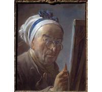PMEFGJDPE Famoso Poster Murale Poster Parete Quadri Autorretrato en el caballete Pintura al pastel de Jean Baptiste Simeon Chardin per la Decorazione Domestica dell'ufficio 60x90cm