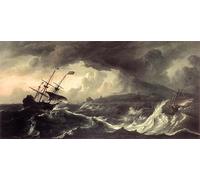 PMEFGJDPE Famoso Poster Murale Poster Parete Quadri Barcos encallados en una tormenta de Ludolf Backhuysen per la Decorazione Domestica dell'ufficio 60x90cm
