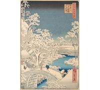 PMEFGJDPE Famoso Poster Murale Poster Parete Quadri el Puente del Tambor Taiko y el Montículo Yuhi en Meguro por Ando Hiroshige per la Decorazione Domestica dell'ufficio 60x90cm