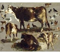 PMEFGJDPE Famoso Poster Murale Poster Parete Quadri Estudios de vacas gallinas gallos un ganso y una oveja por Rosa Bonheur per la Decorazione Domestica dell'ufficio 60x90cm