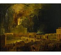 PMEFGJDPE Famoso Poster Murale Poster Parete Quadri Fuegos artificiales en Castel Sant Angelo de Ippolito Caffi per la Decorazione Domestica dell'ufficio 60x90cm