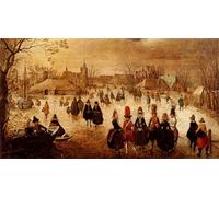 PMEFGJDPE Famoso Poster Murale Poster Parete Quadri Paisaje invernal con patinadores sobre un río Van Breen per la Decorazione Domestica dell'ufficio 60x90cm