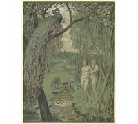 PMEFGJDPE Famoso Poster Murale Poster Parete Quadri Paraíso con pavo real de Hans Thoma per la Decorazione Domestica dell'ufficio 60x90cm