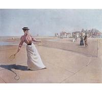 PMEFGJDPE Famoso Poster Murale Poster Parete Quadri Partido de tenis amateur en la playa Dibujo de Albert Lynch per la Decorazione Domestica dell'ufficio 60x90cm