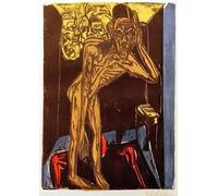 PMEFGJDPE Famoso Poster Murale Poster Parete Quadri Tulipanes Rojos en Jarrón con Escultura de Ernst Ludwig Kirchner per la Decorazione Domestica dell'ufficio 60x90cm
