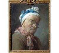 PMEFGJDPE Famoso Stampa Pittura Arte Murale Della Pittura Autorretrato contado a Besicles Pintura de Jean Baptiste Simeon Chardin per L'arredamento del Soggiorno 60x90cm