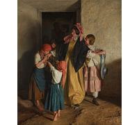 PMEFGJDPE Famoso Stampa Pittura Arte Murale Della Pittura la despedida de la madrina después de la confirmación de Ferdinand Georg Waldmuller per L'arredamento del Soggiorno 60x90cm