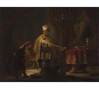 PMEFGJDPE Famoso Stampa Tela Poster Artistico Poster Daniel y Cyrus ante el ídolo Bel de Rembrandt Van Rijn per L'arredamento Della Camera da Letto 60x90cm