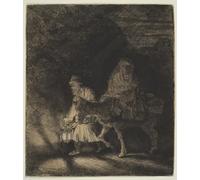 PMEFGJDPE Famoso Stampa Tela Poster Artistico Poster la Huida a Egipto: una noche, de Rembrandt Van Rijn per L'arredamento Della Camera da Letto 60x90cm