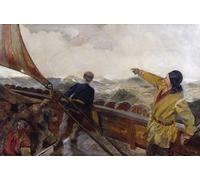 PMEFGJDPE Famoso Stampa Tela Poster Artistico Poster Leif Erikson descubre América de Christian Krohg per L'arredamento Della Camera da Letto 60x90cm