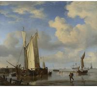 PMEFGJDPE Famoso Stampa Tela Poster Artistico Poster Los barcos holandeses cierran la durante la marea baja por Willem Van De Velde the Younger per L'arredamento Della Camera da Letto 60x90cm