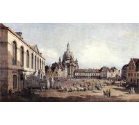 PMEFGJDPE Famoso Stampa Tela Poster Artistico Poster Plaza del Mercado Nuevo en Dresde Desde el Jüdenhof de Bernardo Bellotto per L'arredamento Della Camera da Letto 60x90cm