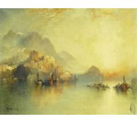 PMEFGJDPE Famoso Stampa Tela Poster Artistico Poster un pueblo en la ladera al atardecer de Moran per L'arredamento Della Camera da Letto 60x90cm
