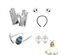 PMELCXD Costume Alieno Completo Per Feste, Cerchietto Olografico, Occhiali Da Sole, Orecchini E Guanti Corti, Accessorio Per Eventi Di Caratterizzazione, Manifestazioni Musicali E Feste A Tema