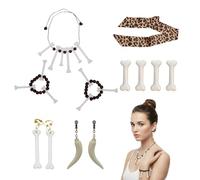 PMELCXD Costume Cavernicolo Bambino 12 Pezzi Accessori Festa Preistoria Osso Clip Collana Orecchini Scaldacollo Leopardo Decorazioni Halloween
