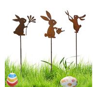 PMELCXD Decorazioni Pasquali Pulcini Pasquali - Set di 3 Decorazioni a Forma di Coniglio in Metallo Incanto Rustico per Giardinaggio