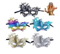 PMELCXD Set di maschere in maschera da donna, 5 colori, in pizzo, 21 x 16 cm, stile veneziano, per travestimenti, cosplay, carnevale, balli in maschera e accessori per feste di Halloween