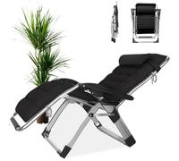 PMFRUG Sedia a Sdraio Pieghevole da Giardino con Supporto per Bevande, Sdraio Relax Traspirante per Terrazzo Esterno e Interno, Gravità Zero (A-cuscino Nero, Set da 1)