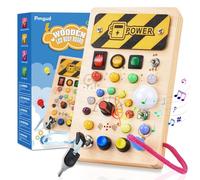 Pmgud Busy Board Montessori Activity Board a Partire da 1 Anno Giocattolo Montessori in Legno con 8 interruttori, 15 luci a LED, 6 musiche per Neonati e Bambini Piccoli Educazione sensoriale