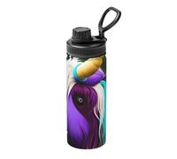 Pmhmer Borraccia termica sportiva con testa di mucca colorata, leggera e a prova di perdite, adatta per viaggi di fitness all'aperto, semplice ed elegante.