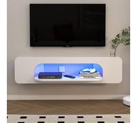 Pmnianhua Mobile TV galleggiante con luci LED, mensole TV da parete con 1 ripiano aperto, console multimediale moderna per intrattenimento centrale, grande ripiano sotto la TV, per soggiorno (146 cm,