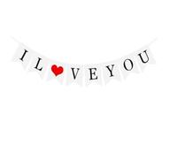 Pmnzdy Love Banner - Ghirlanda da appendere a forma di coda di rondine bianca con lettere nere e cuori rossi, 5 m, per San Valentino, fidanzamento, proposta di matrimonio, addio al nubilato, festa di