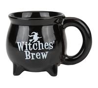 PMS Black Witches Brew - Tazza da caffè a forma di calderone di Halloween, per bevande calde, novità in gres porcellanato, regalo autunnale e tè spettrale