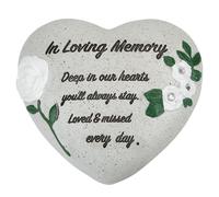 PMS In Loving Memory - Cuore commemorativo con rose bianche, pietra commemorativa con strass, tributo di simpatia, 16 x 14 cm, in poliresina, decorazione a forma di cuore per i propri cari
