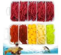 Pmueuff 360 Pezzi Esca Artificiale Vermi Pesce, Verme Artificiale Silicone Esce Morbida Shad Esche Pesca Esca di Mais Simulazione Red Worms Lombrico Pesca per Carpa, Carpa Crucian, Carpa Erbivora