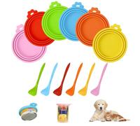Pmueuff Coperture per Lattine per Animali, 6 Pezzi coperchi per lattine, Coperchio In Cani Alimenti con 6 cucchiai, per 3 coperchi per lattine di dimensioni standard coperchio in silicone per cibo e c