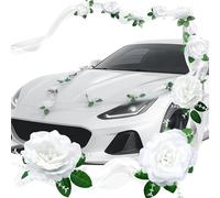 Pmueuff Decorazioni auto matrimonio, Coccarde matrimonio auto, Decorazione romantica per matrimonios con fiori artificiali bianchi, Kit di Decorazione Romantica per Automobile da matrimonios
