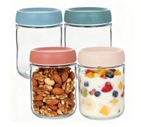 Pmueuff Set da 4 Barattoli Vetro con Coperchio 480ml, Barattoli per Conserve con Tappo a Vite, Vasetti per Preparazione Pasti, per Overnight Oats, Yogurt e Marmellata