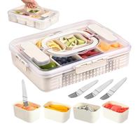 Pmueuff Snack Box, Scatola per Snack con Coperchio e Manico Scatola Piatto Sneck Portatile Snacks Box con 8 Scomparti Rimovibile e 4 Forchette in SS per Caramelle Frutta Biscotti Dessert Verdura Noci