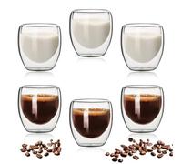 Pmueuff Tazzine Caffe Vetro, 6 Pezzi Bicchierini Caffè Vetro 80ml, Tazza da Caffè in Vetros a Doppia Parete Isolata, Tazzine Caffe Vetros per Cappuccino Strato Latte tè Macchiato Tè (80ML)