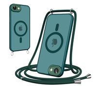 Pnakqil Cover Magnetica con Cordino per iPhone 16E, Compatibile con MagSafe, Sottile con Laccio Collana Tracolla Regolabile AntiGraffio Case con Collana-Verde