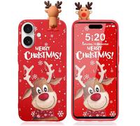 Pnakqil Natale Cover per iPhone 17, Rosso Silicone Custodia con 3D Christmas Cervo Cartoon Motivo Case, Antiurto in TPU Case per Apple iPhone 17 6.3", Sorridi Renna