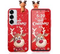 Pnakqil Natale Cover per Samsung Galaxy S25+ 5G, Rosso Silicone Custodia con 3D Christmas Cervo Cartoon Motivo Case, Antiurto in TPU Case per Samsung S25 Plus 6.7", Sorridi Renna
