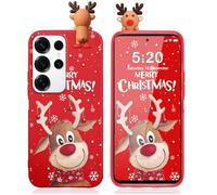 Pnakqil Natale Cover per Samsung Galaxy S25 Ultra 5G, Rosso Silicone Custodia con 3D Christmas Cervo Cartoon Motivo Case, Antiurto in TPU Case per Samsung S25 Ultra 6.8", Sorridi Renna