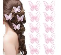 Pndeyo 10 fermagli per capelli a farfalla da donna, con ricamo antiscivolo, a doppio strato, in pizzo, accessori per capelli lunghi, corti, ricci, ondulati, lisci, rosa