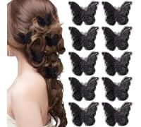 Pndeyo 15 fermagli per capelli a farfalla da donna, con ricamo antiscivolo, a doppio strato, in pizzo, accessori per capelli lunghi, corti, ricci, ondulati, lisci, colore nero
