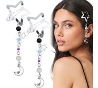 Pndeyo 2 fermagli per capelli da donna, con nappe a stella, antiscivolo, stile anni '2000, Y2k, con ciondolo a forma di luna, accessori per capelli lunghi, corti, sottili e spessi, argento